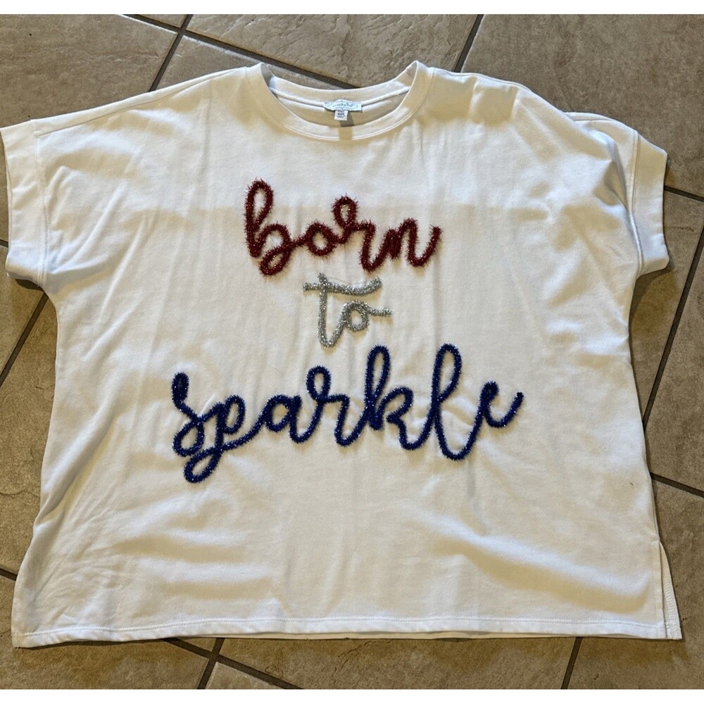 Mudpie “Born To Sparkle” Women’s One Size White Red Silver & Blue Sparkle Tinsel
